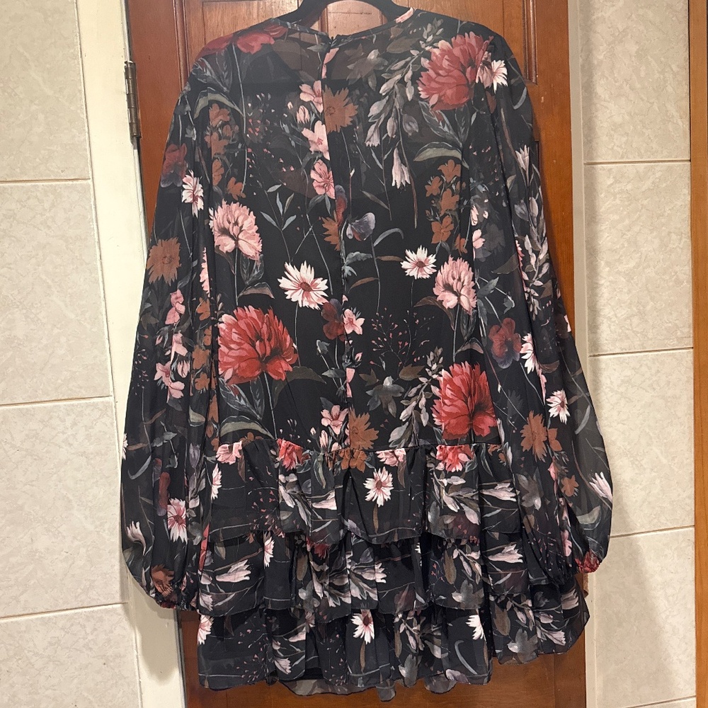 Mac Duggal Long-Sleeve Ruffled Chiffon Mini Dress - Picture 5 of 5
